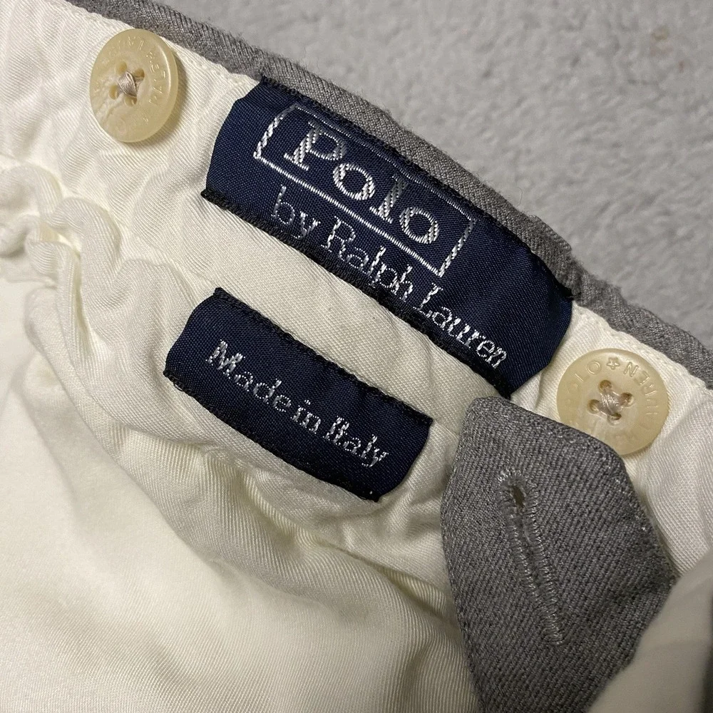 Vintage Polo Ralph Lauren Wool Pants Mens 36x29.5 Gray Cuffed Made In Italy